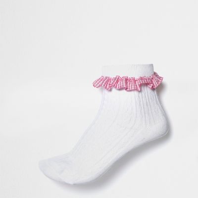 White gingham frill socks